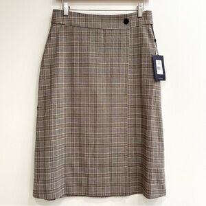NYDJ Westview Plaid Woven Wrap Midi Skirt NWT Black Tan Academia Size 4